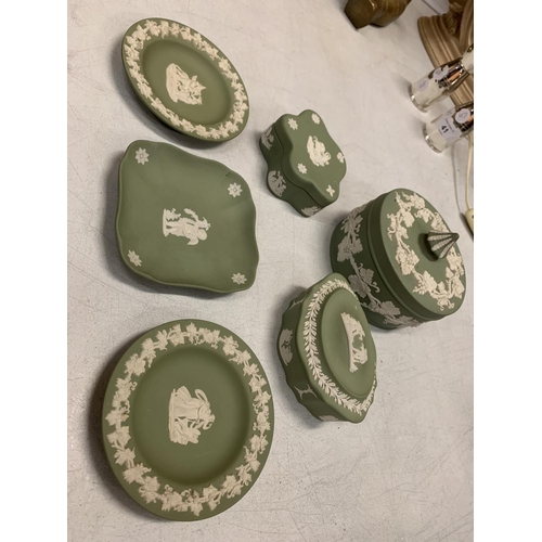 78 - SIX EXAMPLES OF GREEN AND WHITE WEDGWOOD JASPERWARE