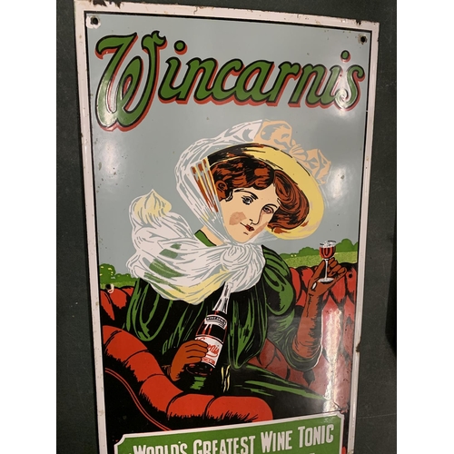 81 - A HEAVY ENAMEL 'WINCARNIS' SHOP ADVERTISING SIGN 57.5CM X 32CM