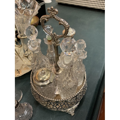 85 - AN ASSORTMENT OF VINTAGE ITEMS TO INCLUDE DISHES AND CUT GLASS CRUET SET