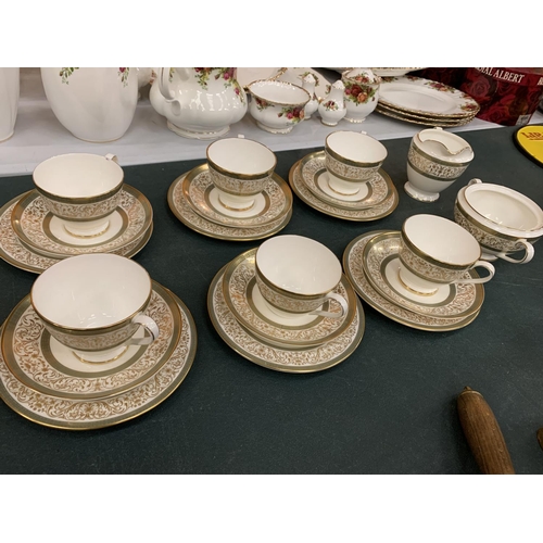 89 - A MINTON 'ARAGON' TEA SET TO INCLUDE SIX TRIOS, A CREAMER AND A SUGAR BOWL
