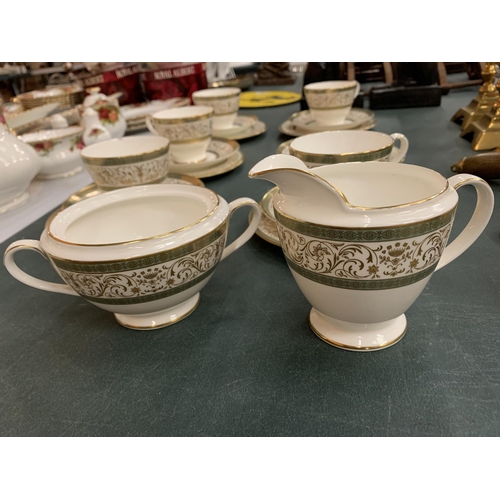 89 - A MINTON 'ARAGON' TEA SET TO INCLUDE SIX TRIOS, A CREAMER AND A SUGAR BOWL