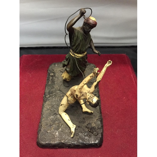 60A - A BERGMAN STYLE COLD PAINTED BRONZE OF A NATIVE AND A WOMAN HEIGHT APPROXIMATELY 15CM