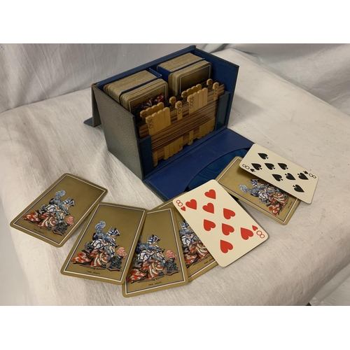 158A - A VINTAGE LEATHER BOXED SET OF PLAYING CARDS AND MARKERS