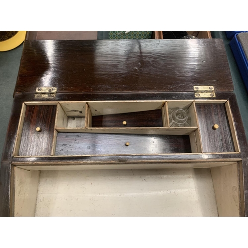 79A - A VINTAGE MAHOGANY WRITING SLOPE  WITH MOTHER OF PEARL INLAY FLORAL DESIGN