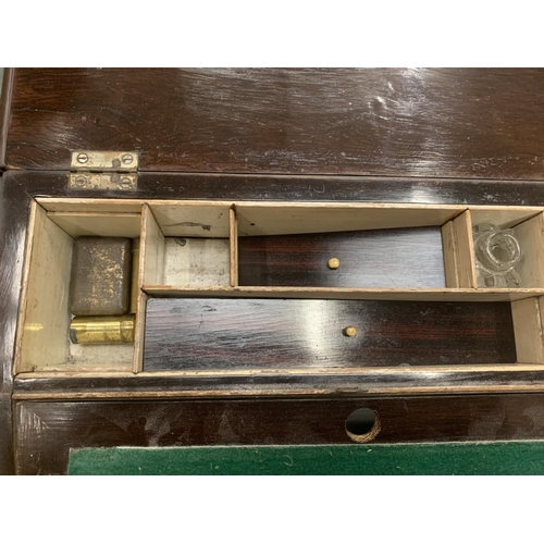 79A - A VINTAGE MAHOGANY WRITING SLOPE  WITH MOTHER OF PEARL INLAY FLORAL DESIGN