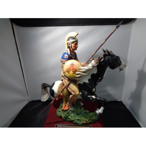 721 - A LIMITED EDITION ROYAL DOULTON 495/500 INDIAN BRAVE FIGURINE (FEATHERS MISSING FROM SHIELD)