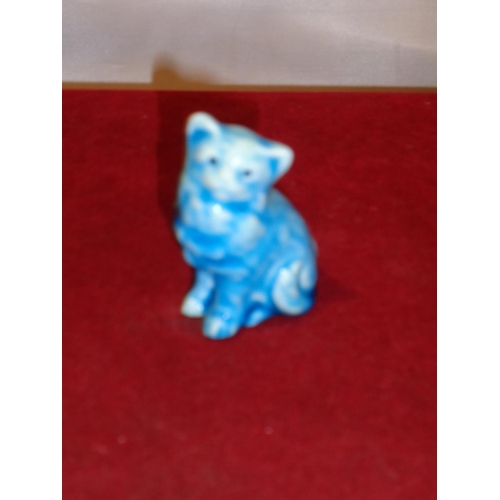 722 - A RARE BERNARD MOORE BLUE GLAZE CAT