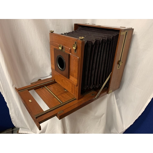 2 - A LARGE STEREOSCOPIC & CO LTD MAHOGANY AND BRASS CAMERA (WITHOUT LENS)