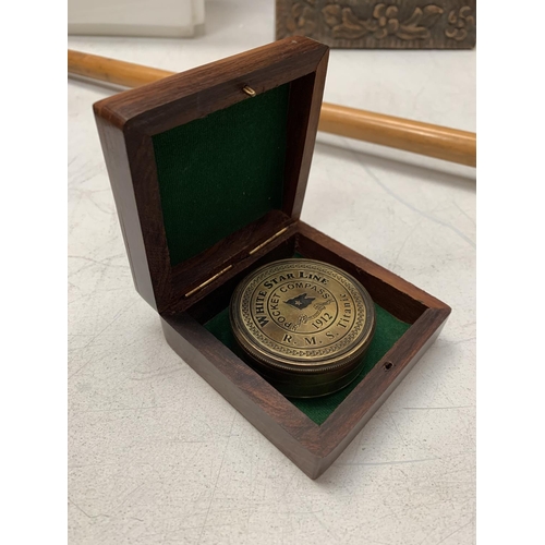 21 - A BOXED BRASS 'WHITE STAR LINE' COMPASS