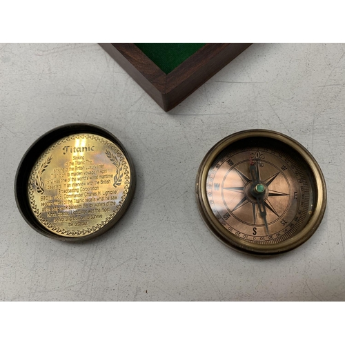 21 - A BOXED BRASS 'WHITE STAR LINE' COMPASS