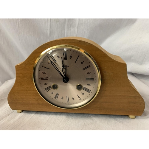 35 - A BENTIMA EIGHT DAY VENEERED MANTEL CLOCK