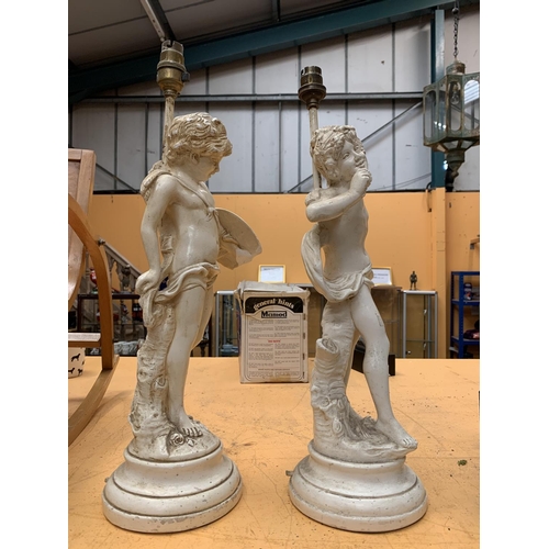 51 - A PAIR OF VINTAGE PLASTER LAMP BASES IN THE FORM OF CHERUBS (A/F)