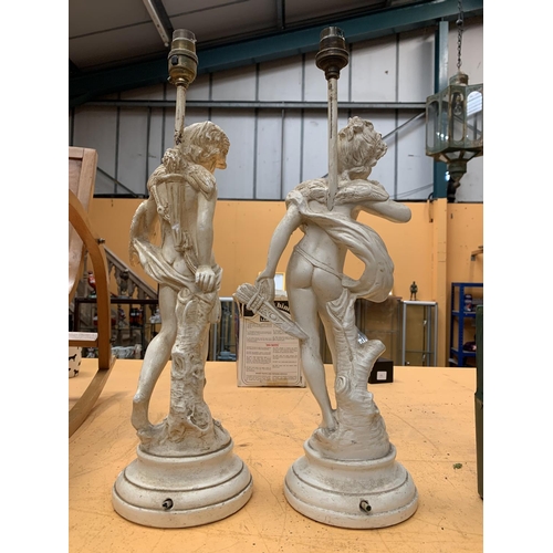 51 - A PAIR OF VINTAGE PLASTER LAMP BASES IN THE FORM OF CHERUBS (A/F)