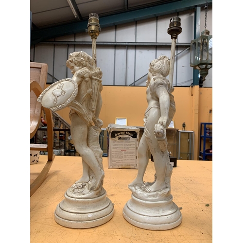 51 - A PAIR OF VINTAGE PLASTER LAMP BASES IN THE FORM OF CHERUBS (A/F)