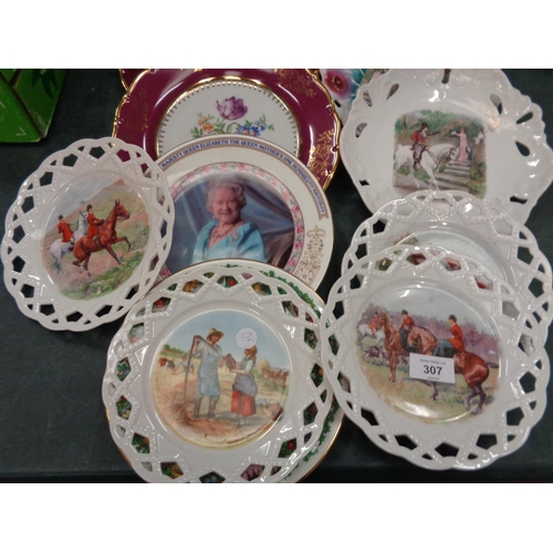 307 - AN ASSORTMENT OF DECORATIVE PLATES TO INCLUDE RIBBON EDGED EXAMPLES