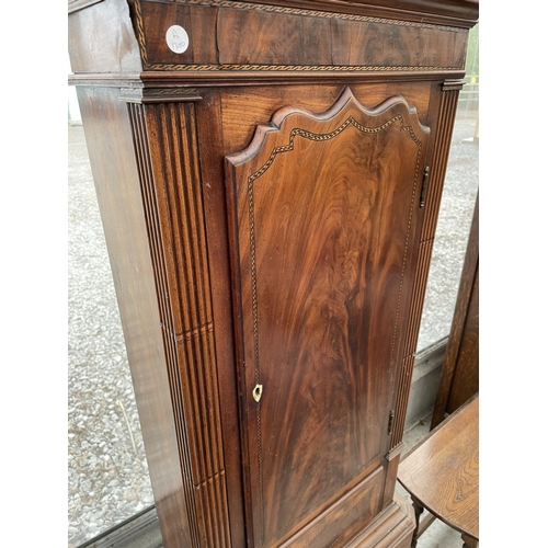 2007 - A 19TH CENTURY MAHOGANY AND INLAY, 8 DAY LONGCASE CLOCK WITH SQUARE DIAL [J.C.CARTER WARRINTON]