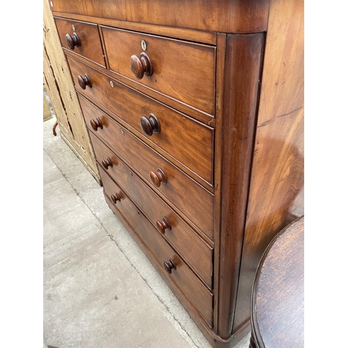 2027 - A VICTORIAN MAHOGANY CHEST OF TWO SHORT AND THREE LONG DRAWERS, 45