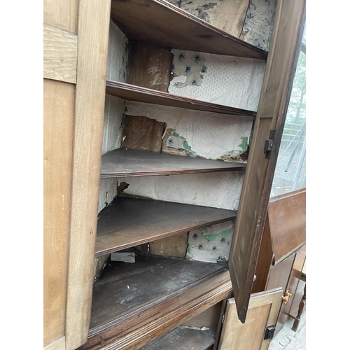 2030 - A GEORGE III ELM FULL LENGTH CORNER CUPBOARD WITH FOUR PANEL DOORS AND H-BRASS HINGES, 40