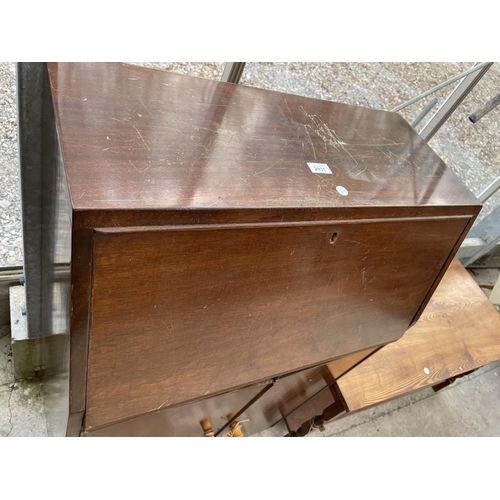 2031 - A RETRO MAHOGANY BUREAU WITH TWO DOORS TO THE BASE, 27