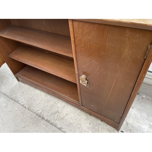 2036 - A RETRO OAK OPEN BOOKCASE WITH ONE CABINET, 48