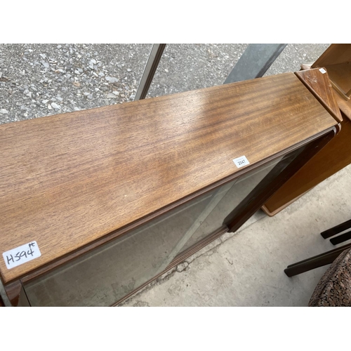 2047 - A RETRO TEAK BOOKCASE WITH GLASS SLIDING DOORS AND RECIPROCAL CORNER UNIT