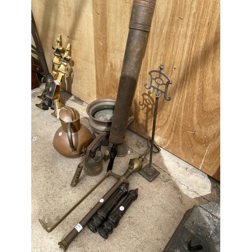 1209A - AN ASSORTMENT OF VINTAGE ITEMS TO INCLUDE A REEVES PNEUMATIC BROOM, BLOW TORCHES AND A COPPER VESSEL... 