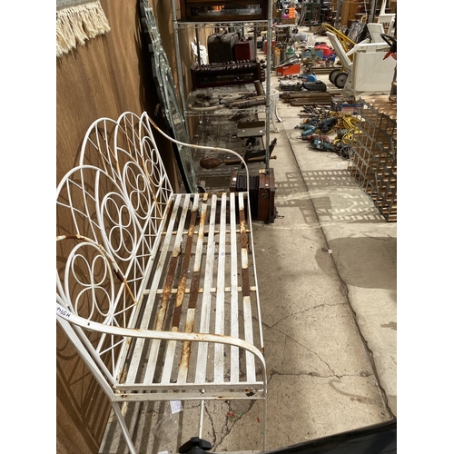 1232 - A WHITE PAINTED ALUMINIUM GARDEN BENCH