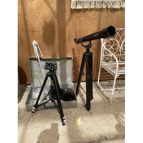 1233 - AN ASSORTMENT OF ITEMS TO INCLUDE A TASCO TELESCOPE, A CAMERA TRIPOD AND FURTHER PHOTOGRAPHY ITEMS E... 