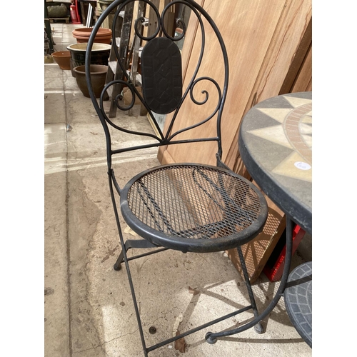 1246 - A METAL BISTRO SET WITH ROUND TABLE WITH COMPOSITE TOP AND TWO FOLDING CHAIRS