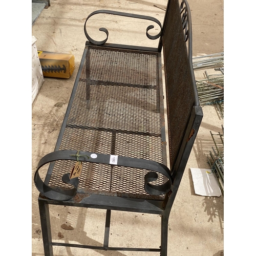 1263 - A BLACK PAINTED ALUMINIUM GARDEN BENCH WITH MESH BACK AND SEAT