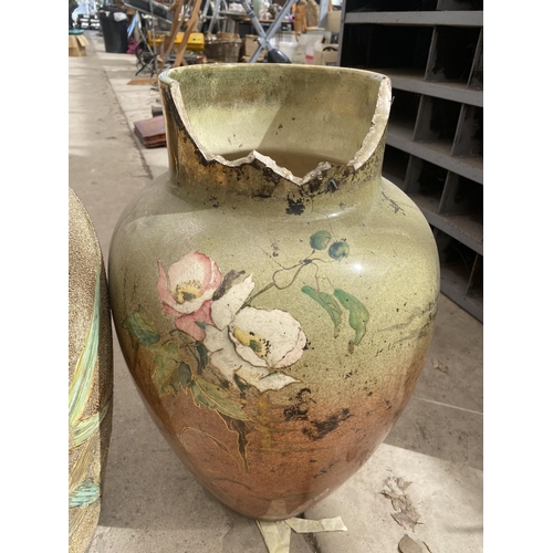 1304 - TWO LARGE AND DECORATIVE CERAMIC VASES (ONE A/F)