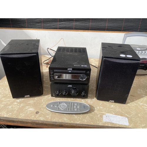 1331 - A JVC MINI STEREO SYSTEM WITH SPEAKERS, AN ALBA RADIO AND A PROLINE RADIO