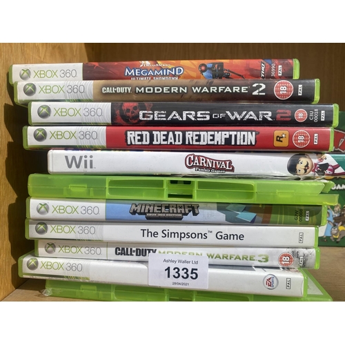 1335 - A QUANTITY OF XBOX 360 GAMES, A PARTY BOARD GAME AND A SKY WINGS MODEL