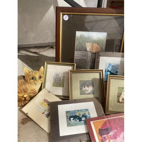 1369 - A QUANTITY OF FRAMED PRINTS AND PICTURES DEPICTING CATS