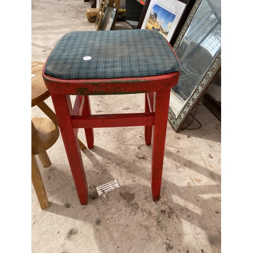 1464 - A HEIGHT ADJUSTABLE STOOL AND A FURTHER WOODEN STOOL