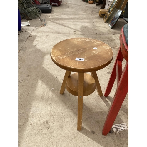 1464 - A HEIGHT ADJUSTABLE STOOL AND A FURTHER WOODEN STOOL