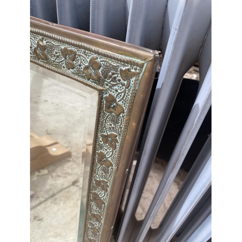 1466 - A COPPER FRAMED BEVELED EDGE MIRROR