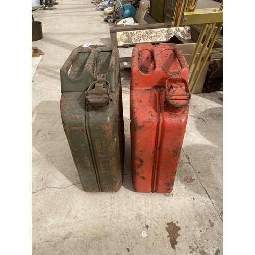 1487 - TWO VINTAGE JERRY CANS AND A BIN