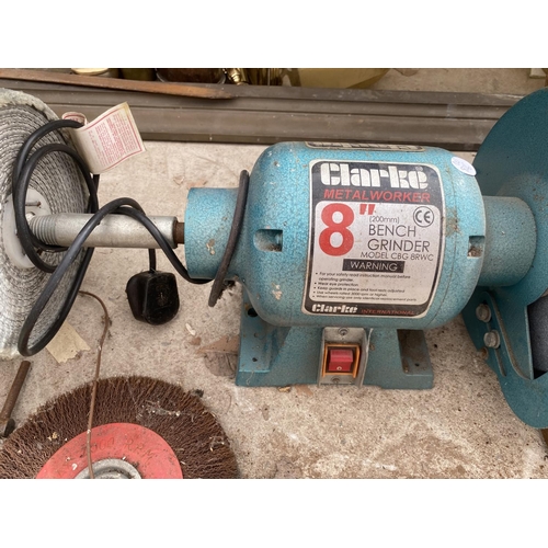 1491 - A BENCH GRINDER WITH BUFFING PADS AND WIRE BRUSH