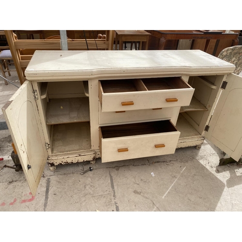 1497 - A VINTAGE SIDEBOARD ENCLOSING TWO CUPBOARDS AND THREE DRAWERS