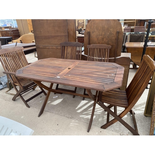 1503 - A TEAK GARDEN FURNITURE SET WITH A TABLE AND FOUR CHAIRS