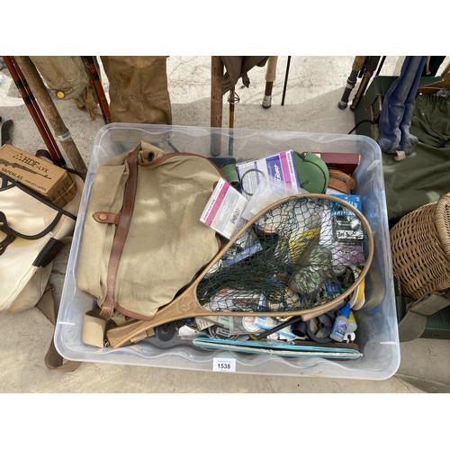 1538 - A FLY FISHING HARDY BAG AND LANDING NETS ETC