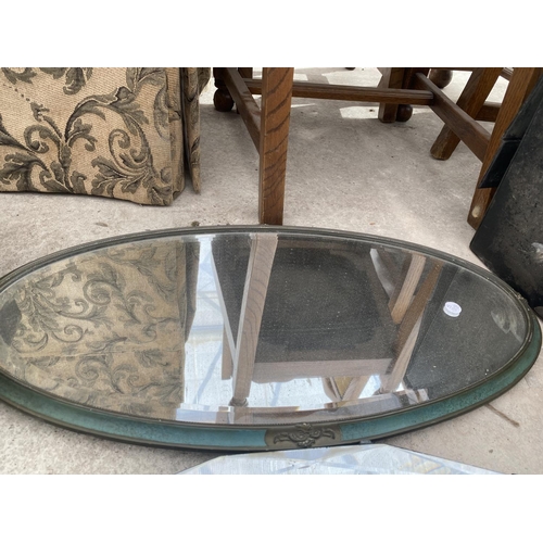 1546 - AN ART DECO BEVELED EDGE MIRROR AND A FURTHER METAL FRAMED BEVELED EDGE MIRROR