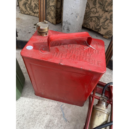 1548 - A VINTAGE W&D FOOT PUMP, A VINTAGE FUEL CAN WITH BRASS CAP AND A FURTHER SMALL JERRY CAN