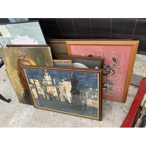 1586 - A QUANTITY OF FRAMED PRINTS AND PICTURES