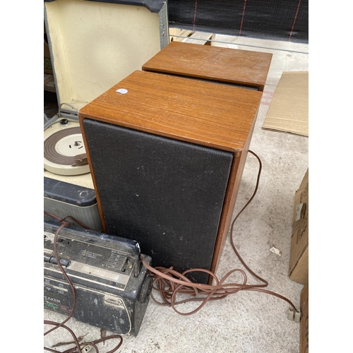 1600 - A VINTAGE FERGUSON RECORD PLAYER, A PAIR OF SPEAKERS AND A SHARP RADIO