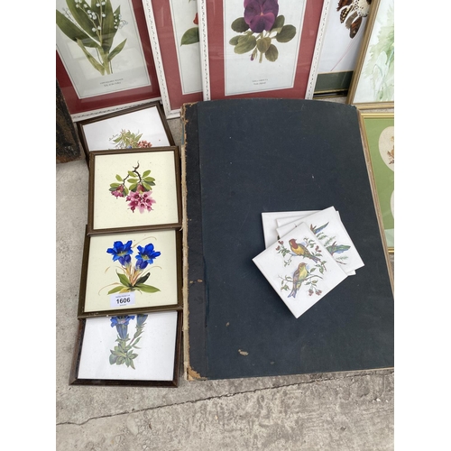 1606 - AN ASSORTMENT OF FRAMED PRINTS, PICTURES AND CERAMIC TILES