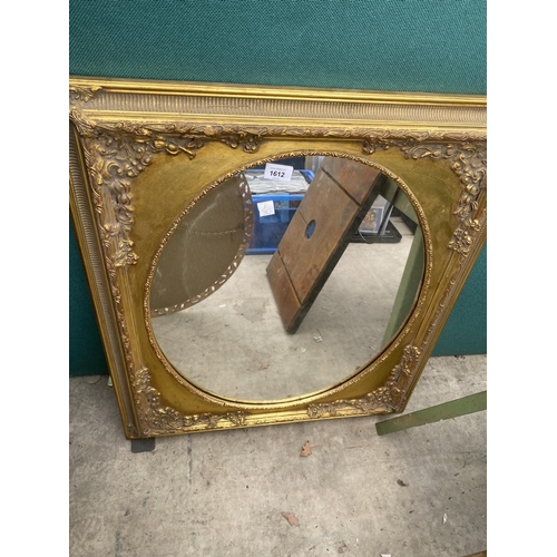 1612 - A DECORATIVE GILT FRAMED MIRROR AND A FURTHER DECORATIVE ROUND MIRROR