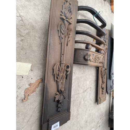 1620 - A DECORATIVE CAST IRON FIRE FRONT