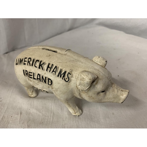 109 - A CAST METAL 'LIMERICK IRELAND' BUTCHER'S PIG MONEYBOX